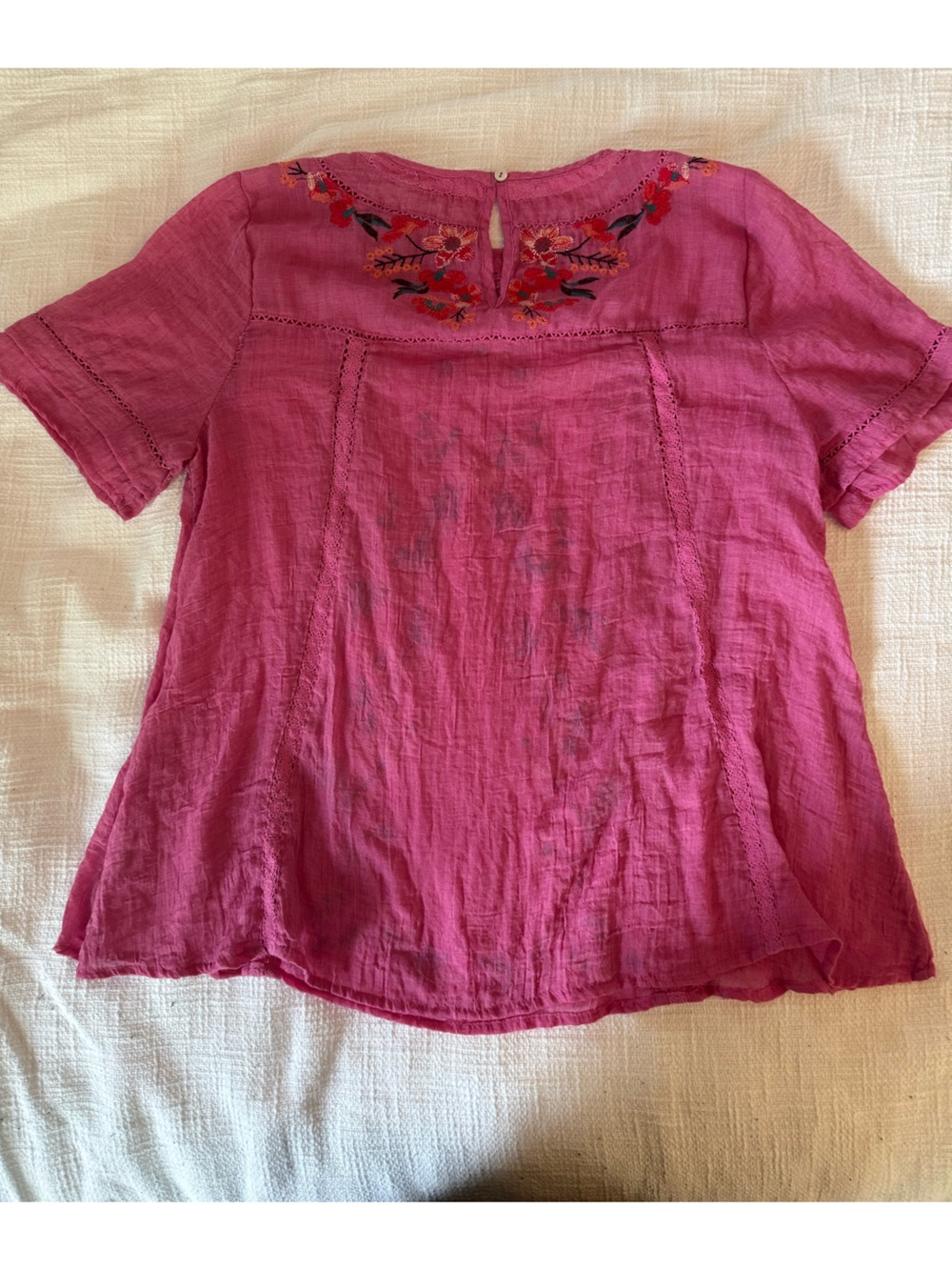 Umgee Magenta Embroidered Floral Short-Sleeve Tunic - Picture 6 of 6
